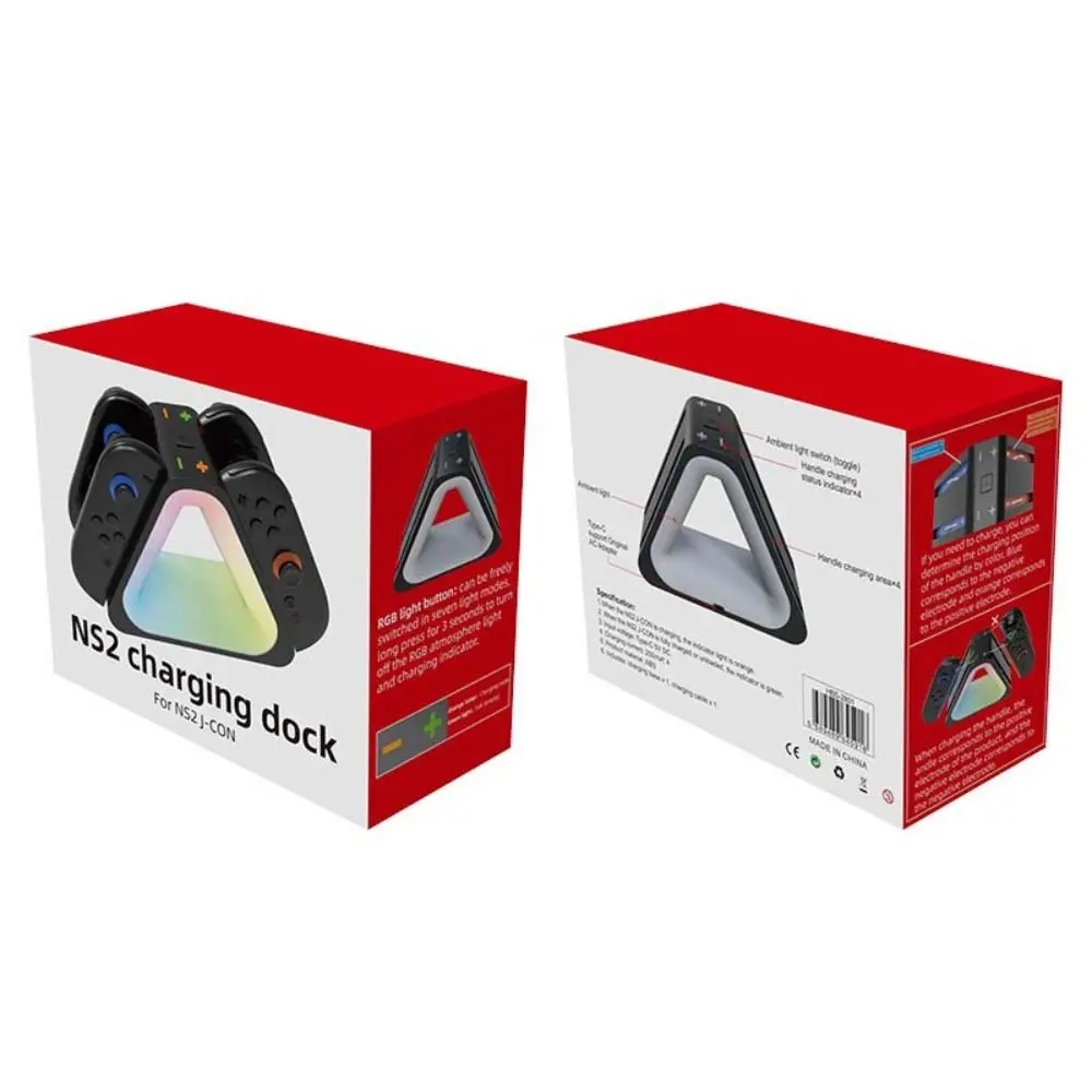 New 4 Slot Fast Charging Dock Type-C Power 7 RGB Light Modes RGB Charger Dock Fast Charge Charging Station For Switch 2