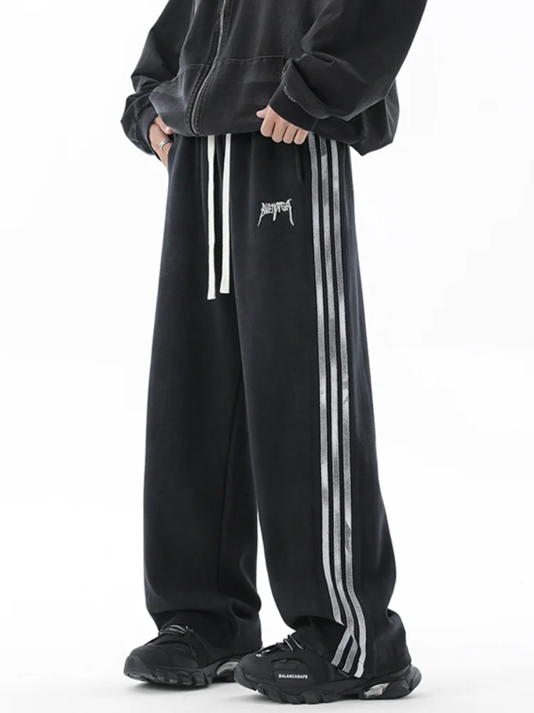 

American Stripe Tee Bars Men's Loose Casual Pants Teenagers Ootd Straight Leg Wide Leg Sports Pants Faionable Trendy Brand