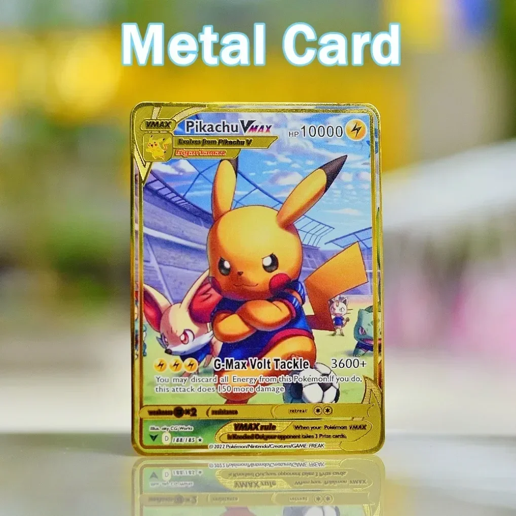 10000 PS Metall Pokémon Buchstaben Pokemon Karte Charizard Vmax Pikachu Mewtwo Gold Eisen Vstar Spielkarten Anime Spiel Spielzeug Kind Geschenke