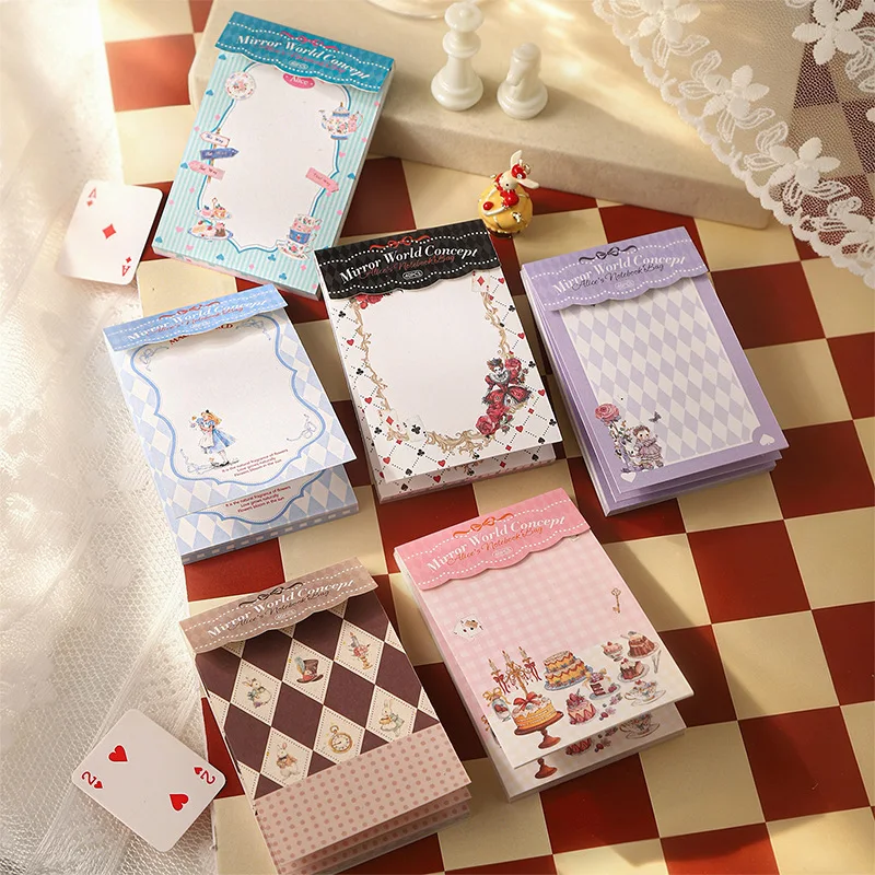 30pcs/lot Memo Pads Material Paper Mirror Wonderland Junk Journal Scrapbooking Retro Background Decoration