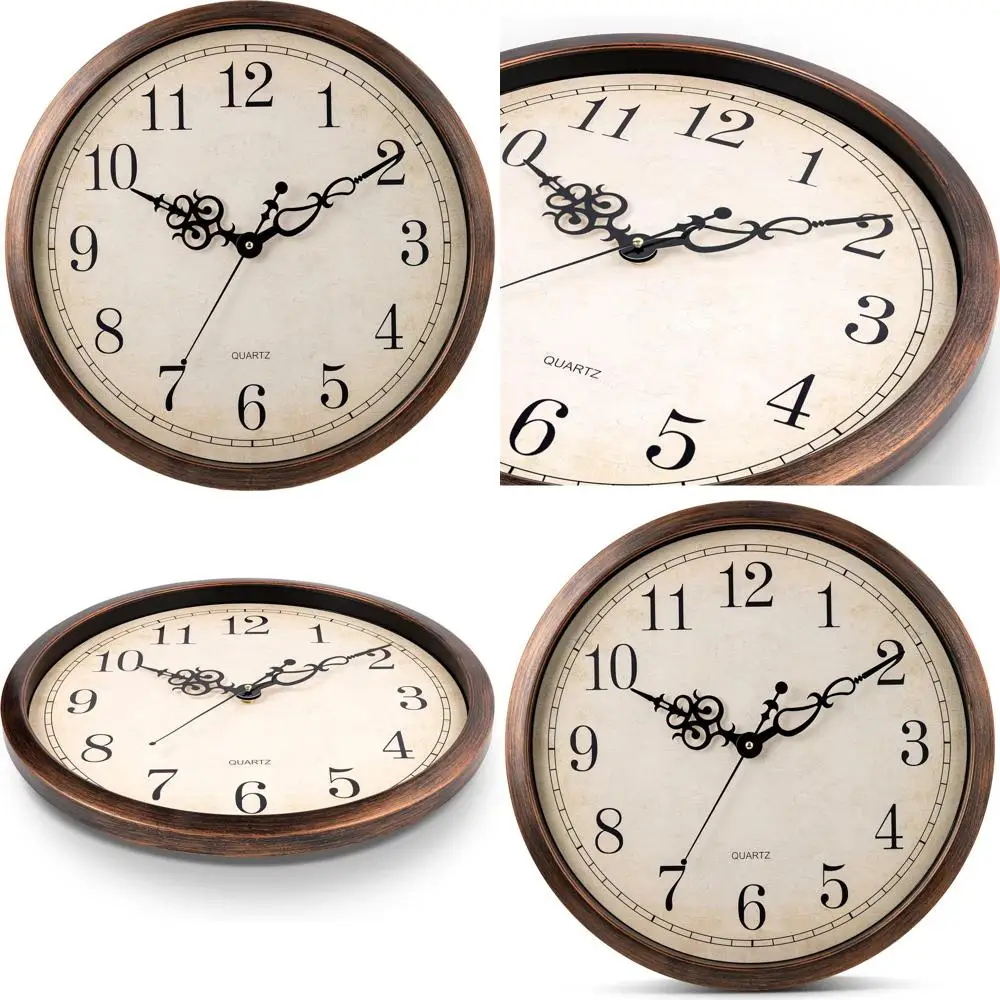 

18 Inch Vintage Brown Silent Wall Clock - Large Round Quartz Battery-Powered Decorative Timepiece for Home & Office