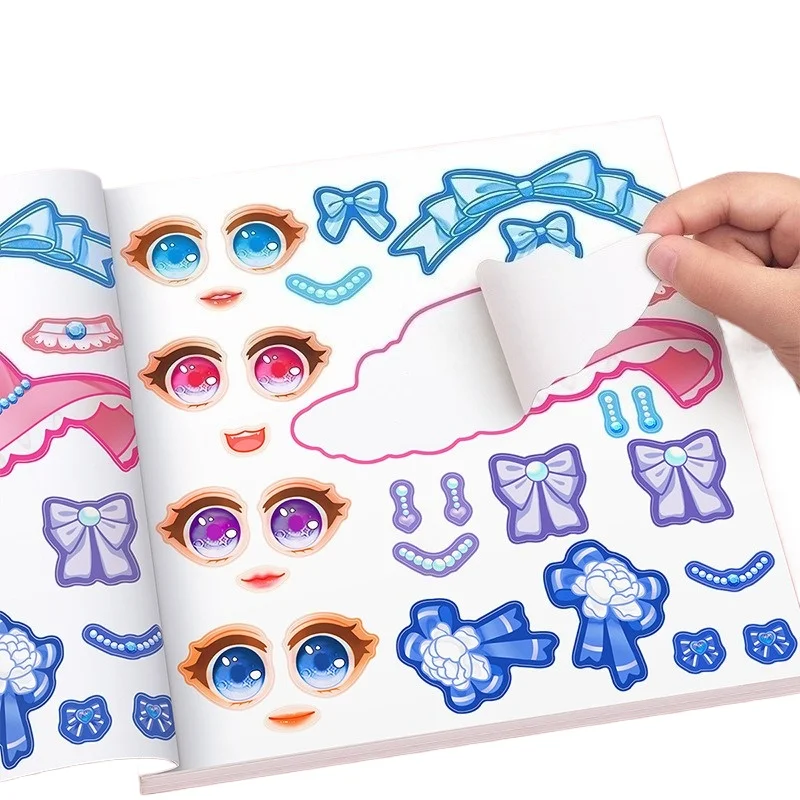 1Set Princess Dress Up Sticker Book for Children Girls Cartoon Princess Magic Makeup Change Game Stickers Album Handicrafts
