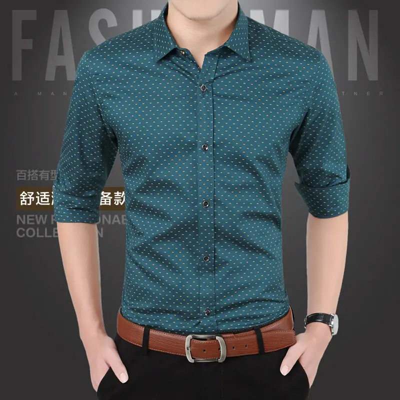 Stylish Printed Slim Shirts Business Casual Single-breasted Men\'s Clothing Turn-down Collar Spring Autumn New Long Sleeve Shirts