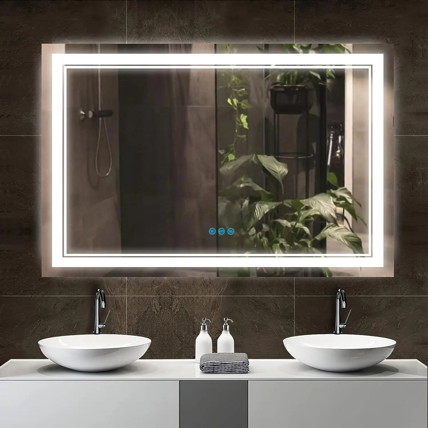 48”x 32” Bathroom Led Vanity Mirror with 3 Colors Light, Dimmable Touch Switch Control, Anti-Fog Wall Mounted Makeup Mirror for