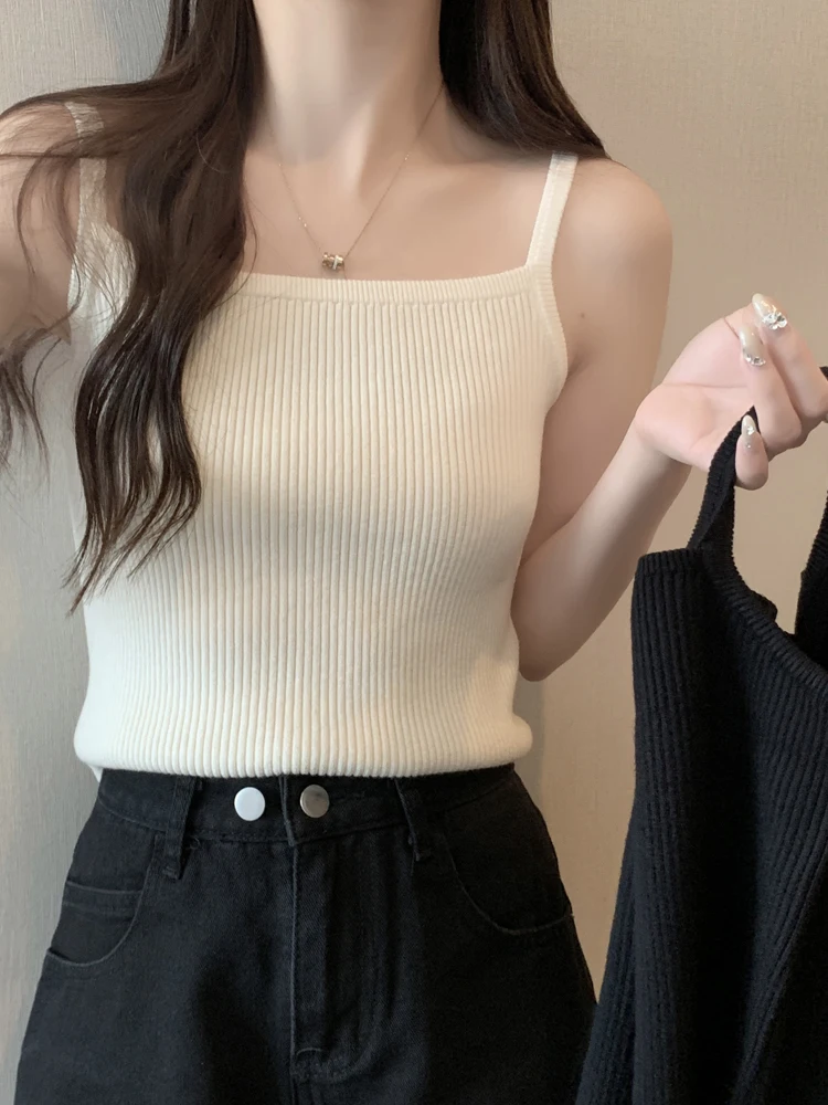 

plus Size Knitted ort Vest Women Summer Outerwear New 2025 Sle Suit Inner Tank Top Base irt for Plump MM Commute Sle