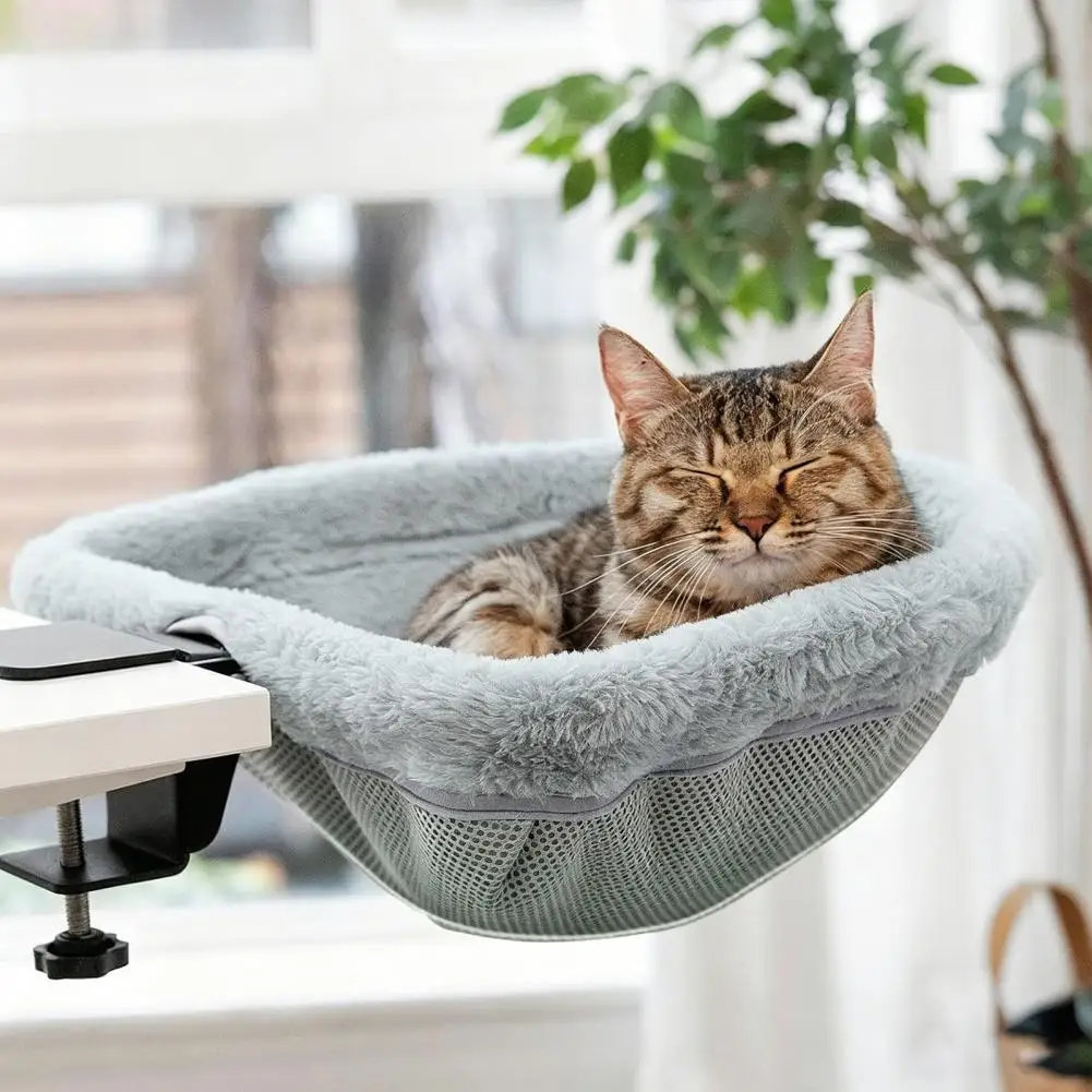 This Plush Cat Bed with C-clamps Is Foldable and Has A Tabletop Design; It Can Be Used As A Hammock or Cat Bed
