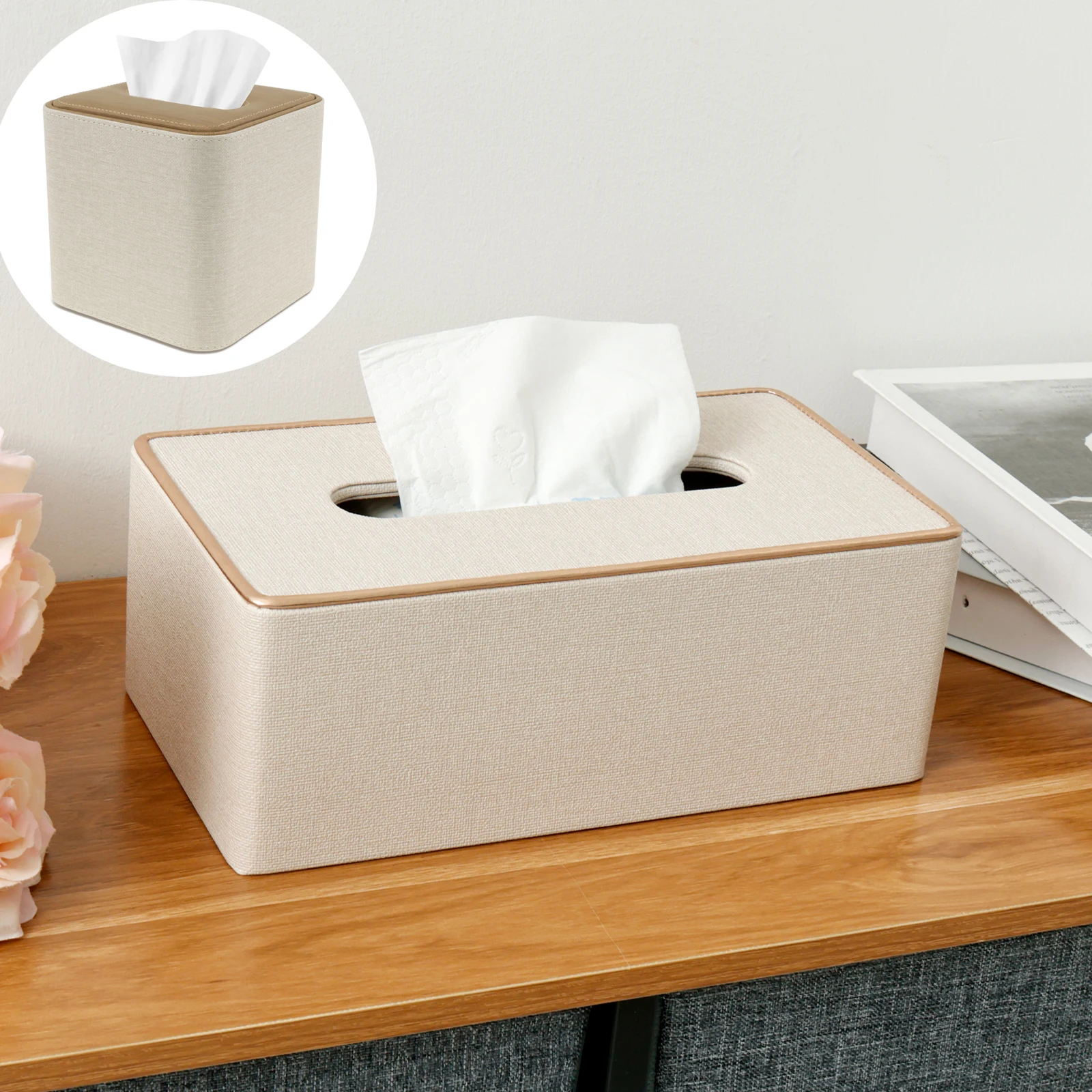 

Tissue Box PU Leather Square Tissue Box Paper Box Container Napkin Holder Tissue Storage Box Home Table Decoration for Bathrooms