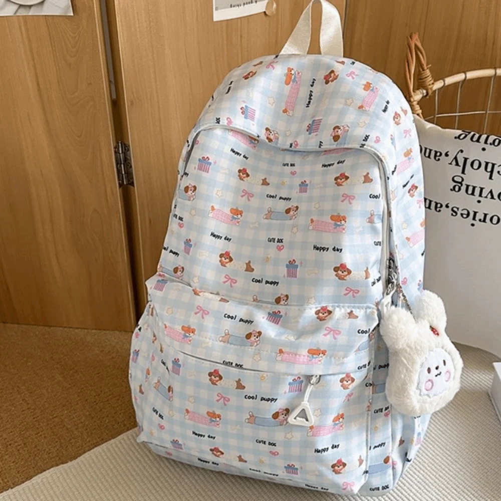 

Large Capacity Nylon Travel Backpack Lightweight Cat Dog Printed Cartoon Bow Backpack Waterproof Breathable Student School Bag