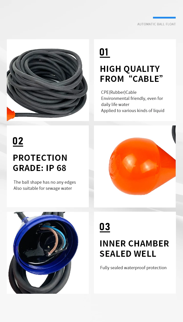 Aikon FS-1 10m IP68 ball sensor cable 250VDC level sensor with float switch for high efficiency water pump and sewage control view 6