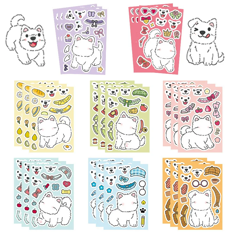 

8/16Sheets West Highland Puzzle Stickers Make a Face Cartoon Decals Toys Kids DIY Jigsaw Assemble Games Party Decoration Gifts