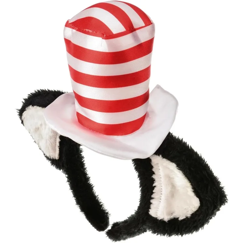 2PCS June Bloomy Party Headband Steampunk Cat Hat Ears Headband with Red and White Striped Top Hat Halloween Costume Accessory