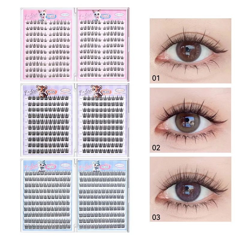 Life Girls Cílios postiços sem cola de grande capacidade, simulação natural de girassol, ondulação segmentada, livro de cílios grossos