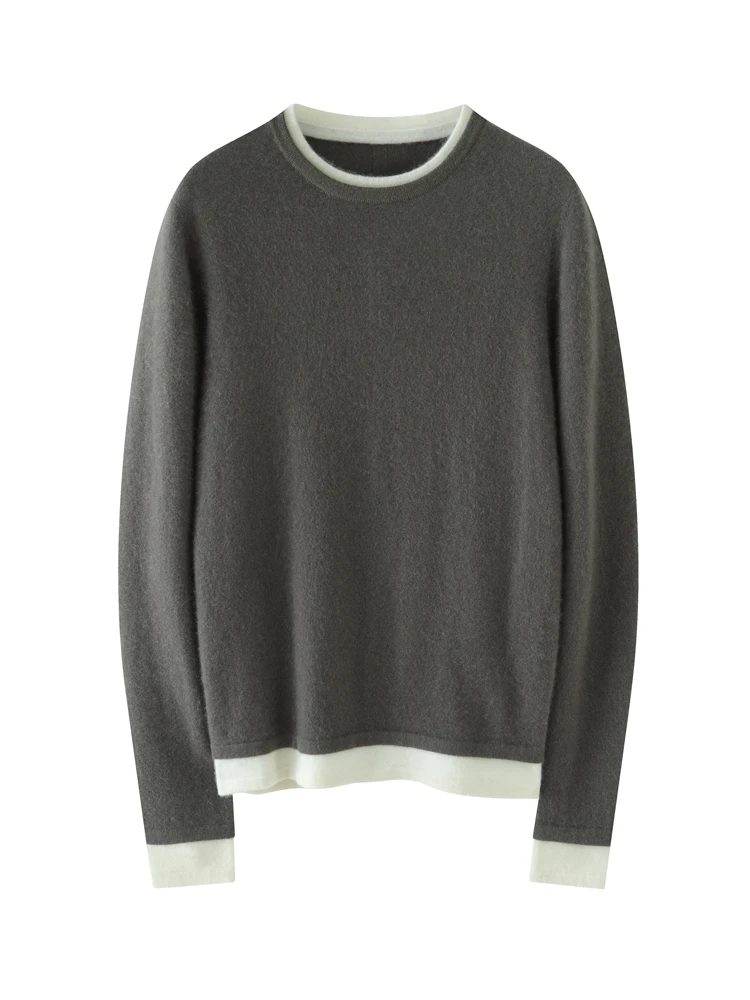 Suéter falso de dos mujeres de alta calidad, jersey con cuello redondo, 100% de punto de Cachemira, Otoño Invierno, ropa Popular Coreana suave básica, Tops