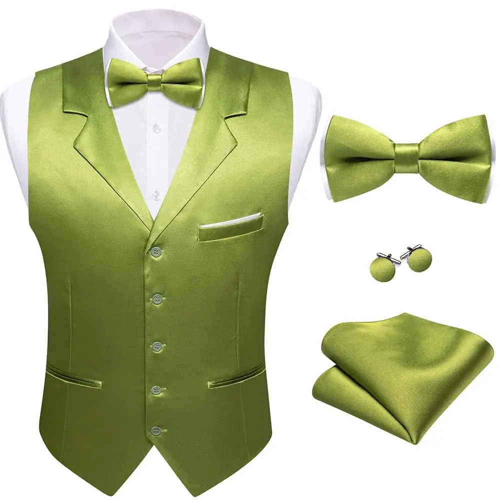 Mens Suit Vest Bowtie Set Lapel Collar Formal Waistcoat Cufflinks Pocket Square Business Tuxedo Wedding Party 5PC