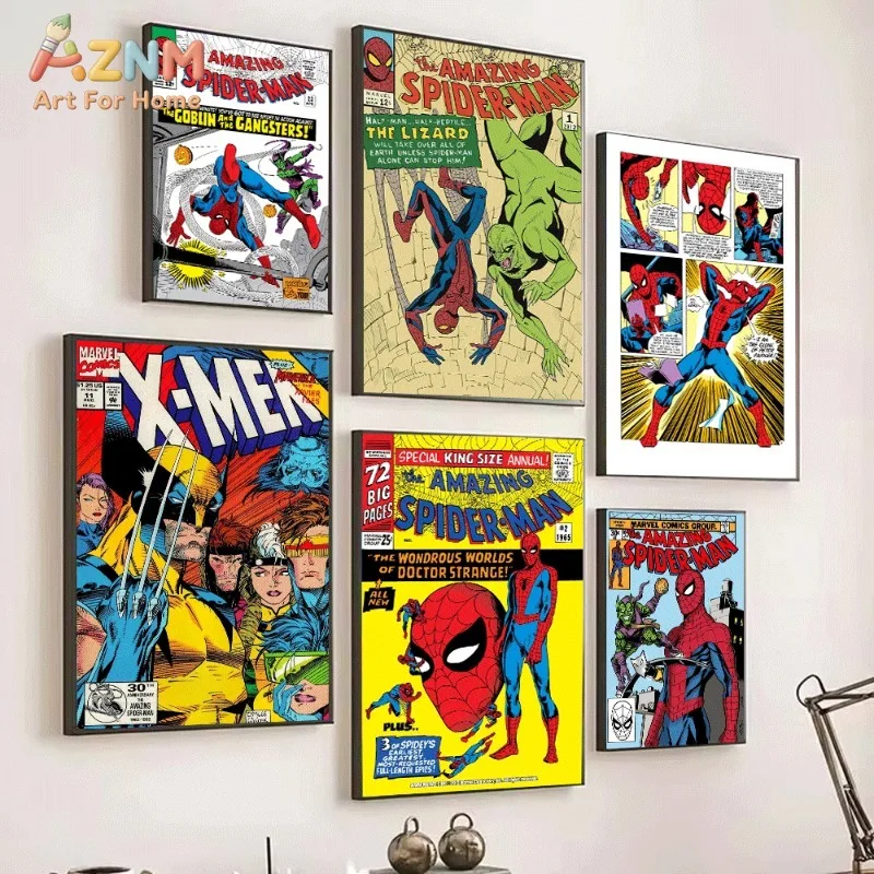 Amazing Spider Man Goblin And Gangsters Canvas Wall Art Vintage Comic Superhero Print Collage For Teen Boys Bedroom  Unframed