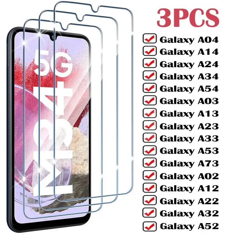 

3Pcs Full Screen Protectors For Samsung Galaxy A54 A14 A34 A24 A04 A53 A73 A23 A03S A13 A33 A12 A22 A52 A32 5G Tempered Glass