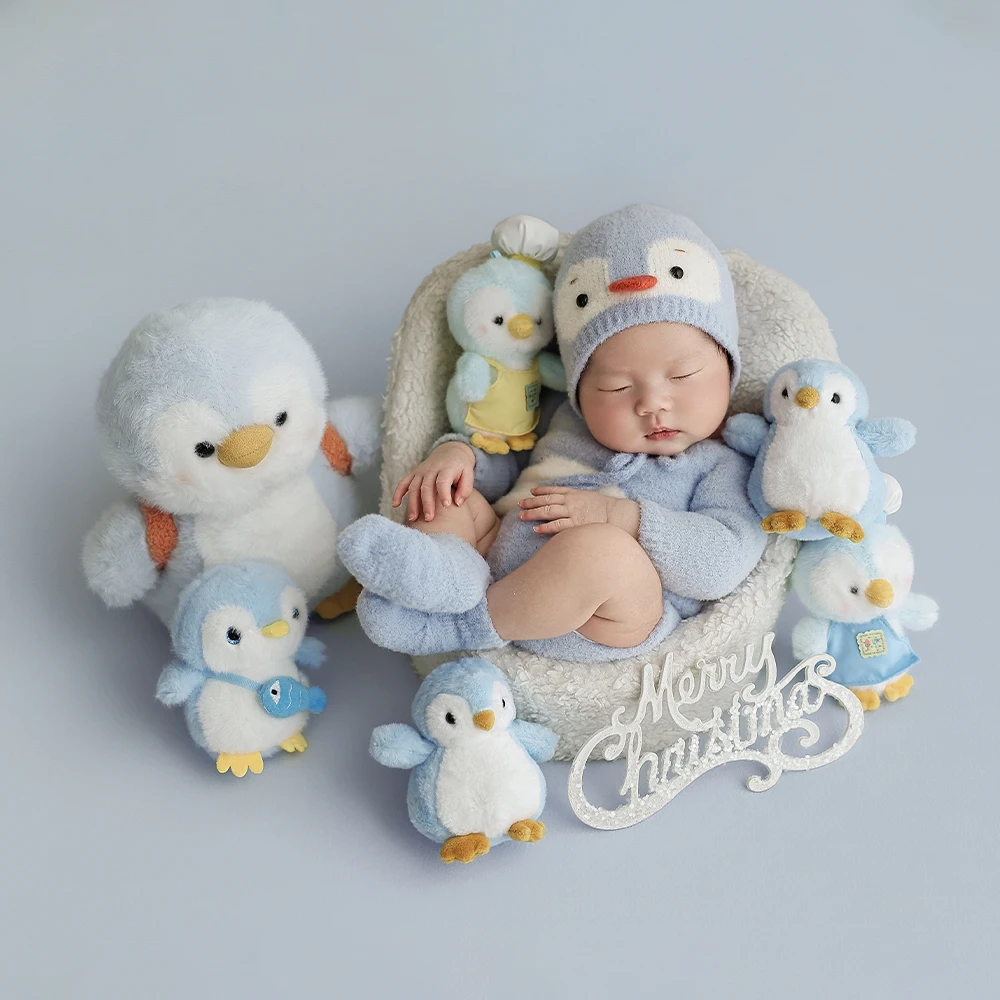 الوليد البطريق التصوير الدعائم مجموعة رائعتين الطفل البطريق زي محشوة الدمى ندفة الثلج ديكور للاستوديو الشتاء صور الدعائم #2