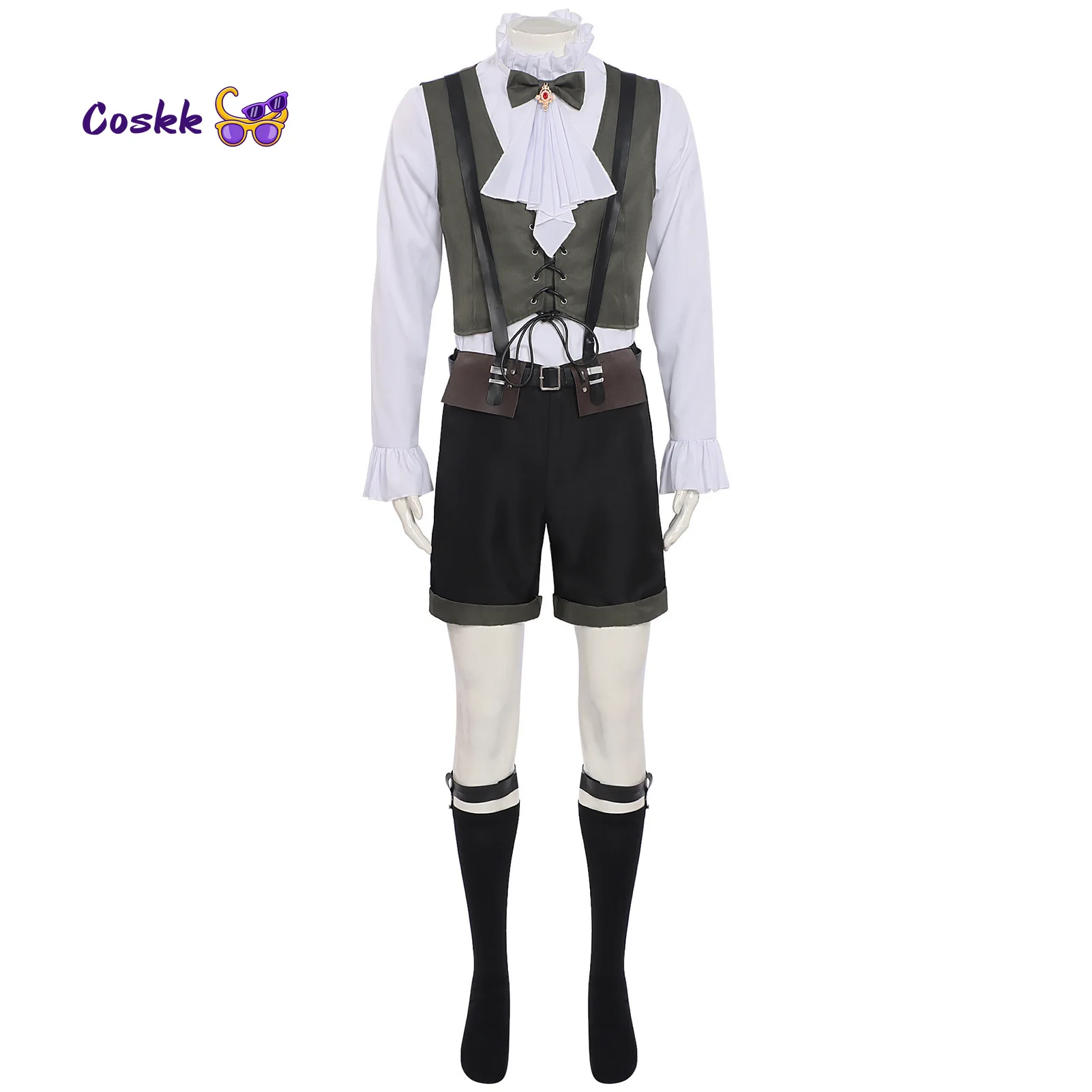 Dragon Raja Lu Mingze Cosplay Costume Black Tailcoat With Gold Trim Ruffled Shirt Vest Shorts Halloween Game Outfit view 3
