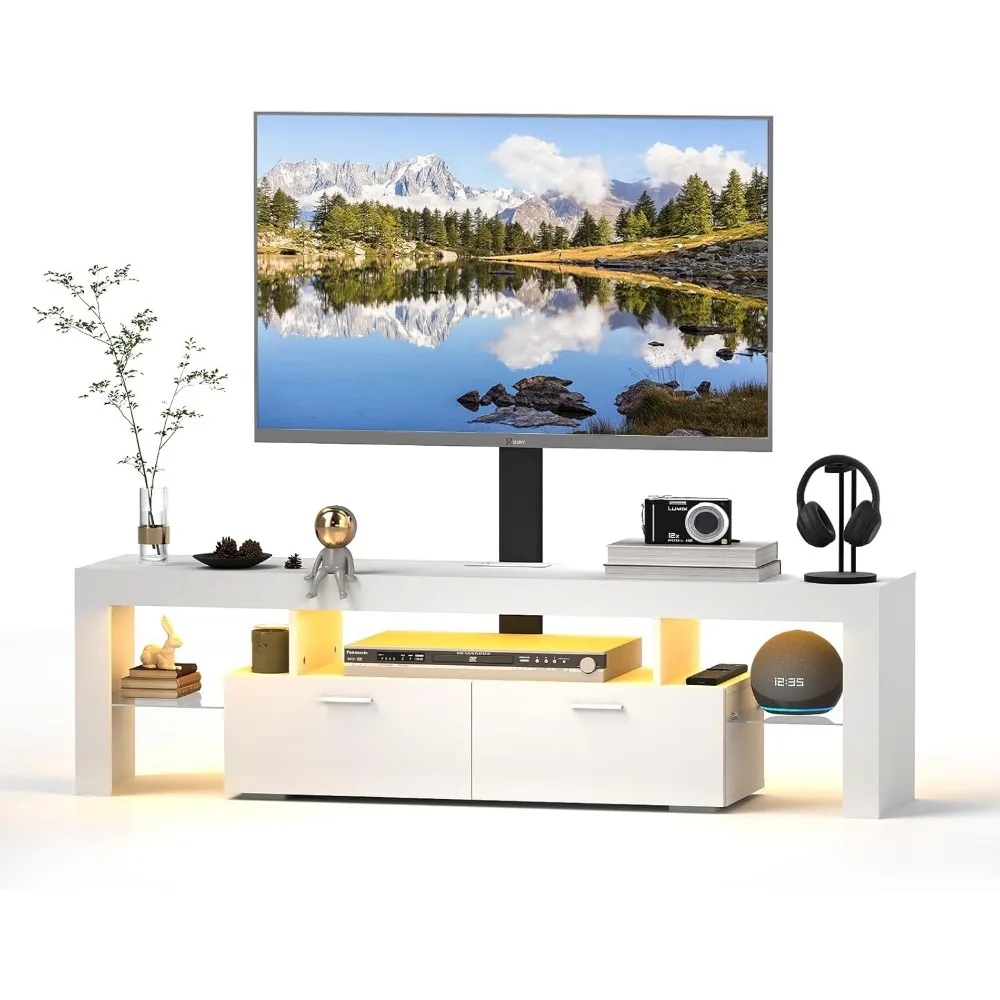 Modern TV Stand with Mount - TV Console with 2AC Outlets - Television Stands with RGB Led Light for 75 Inch TVs - Double Cabine