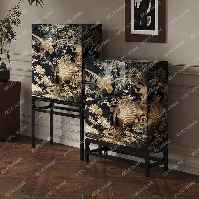 Retro painted porch cabinet entry foyer decorative locker home living room wall solid wood storage side cabinet