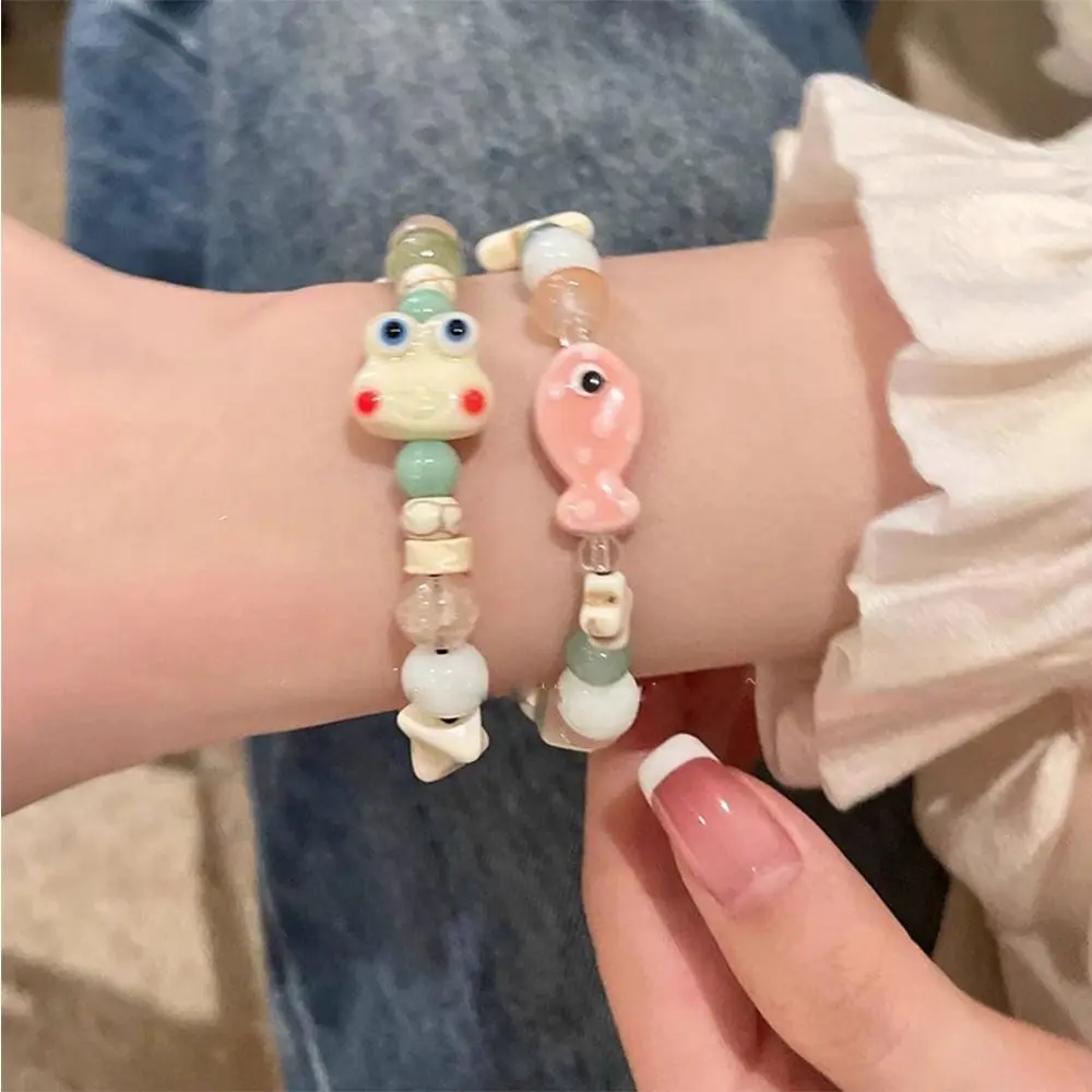 Handmade Ceramic Fish Bracelet Cartoon Korean Style Resin Frog Bracelet Jewelry Accessories Liuli Bead Cute Bead Bracelet Women