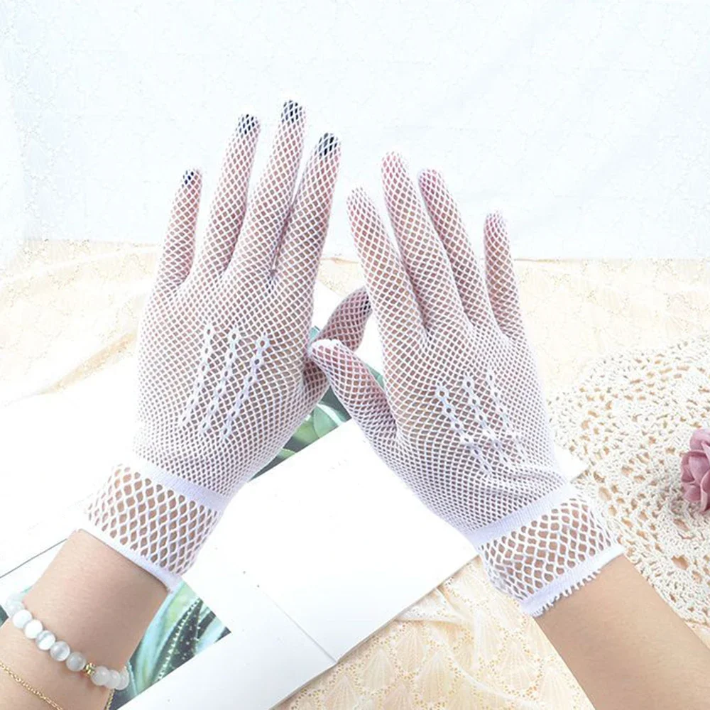 Mesh Lace Gloves for Women, Driving Mittens,Black,White,Tulle,Prom Party,Wedding,Bride,Costume Accessory,Ladies