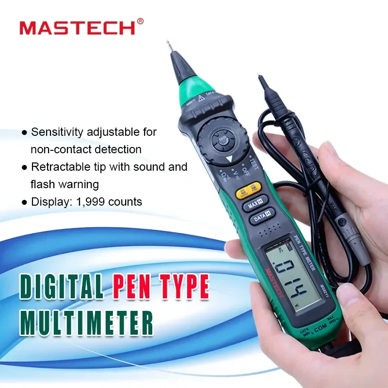 MASTECH MS8211 Pen-type Digital Multimeter Non-contact AC Voltage Detector Auto-ranging Test Clip