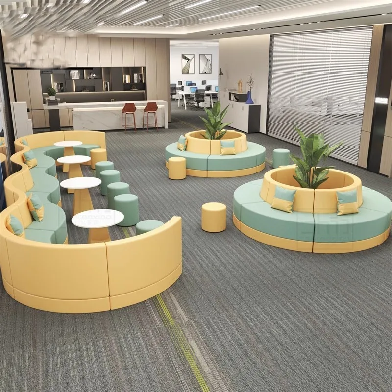 الإبداعية منطقة الراحة الترفيه مكتب أريكة طاولة القهوة مزيج بسيط S قوس نوع الجلود صالون الاستقبال انتظار مكتب TYSF #4