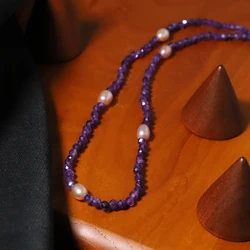 Natural Freshwater Pearl Amethyst Necklace Korean Style Women Luxury Jewelry Fashion Ladies and Girls Gift GN0672