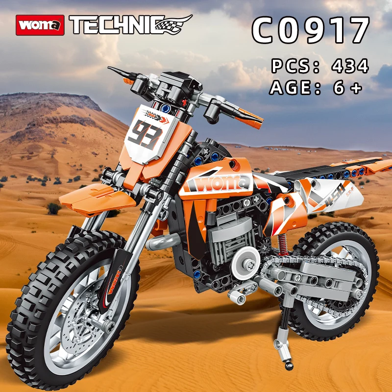

Woma C0917 Technical Off-Road Motorcycle Building Block Set 434 Pieces Off-Road Bike Model Assembling Toy Parent-Child Gift