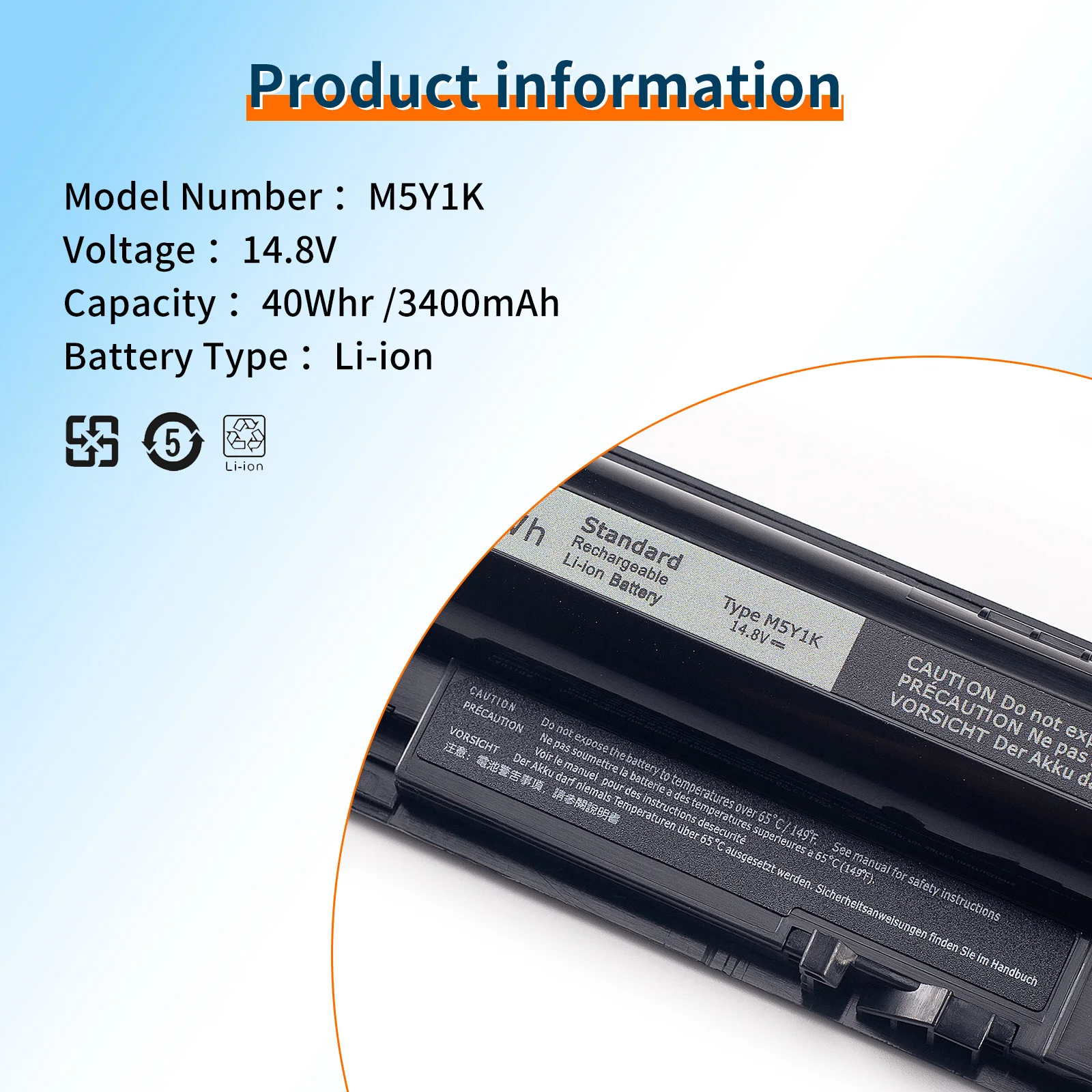 BVBH 14.8V 3400mAh M5Y1K Battery For DELL Inspiron 3565 3576 3476 3567 5758 5759 5555 For Dell Vostro 3558 3568 3578 3478