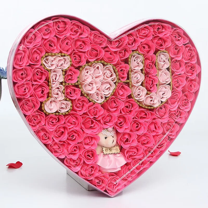 Sweet 99 Red Roses Love Gift Box Flower Banquet Birthday Gifts Girly Heart Soap Flower Fashion Gifts for Girls Friends