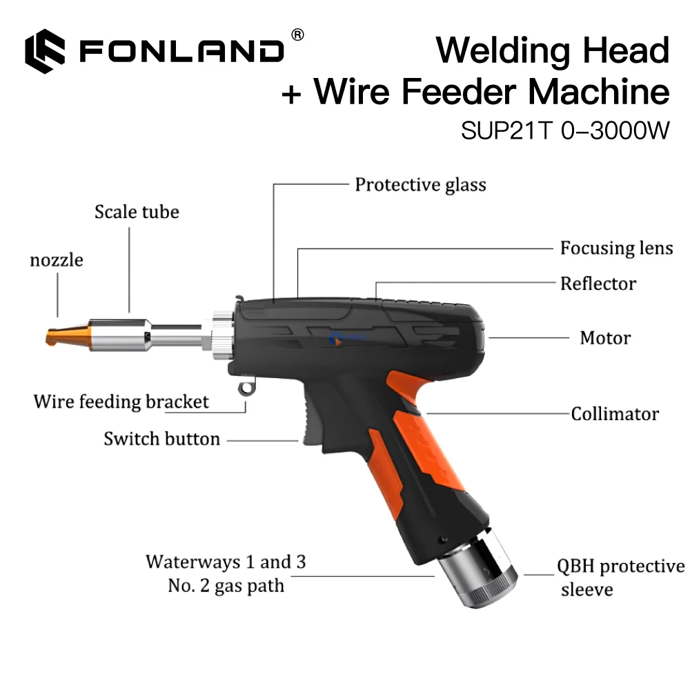 Fonland 1064nm 4-in-1 Laser SUP21T Welding Head with SUP-AFM-A Wire Feeder Laser Welding System Set for Fiber Welding Machine