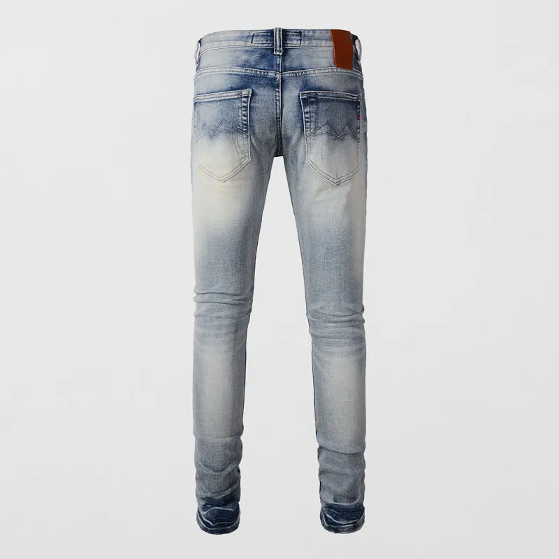 Fashion Designer Men Jeans High Quality Retro Light Blue Elastic Slim Fit Ripped Jeans Men Buttons Vintage Denim Pants Hombre