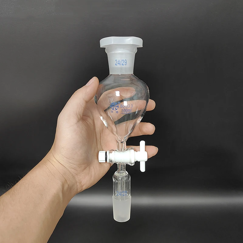 FAPE Spherical separatory funnel globe shape,with plastic stopper,60mL-1000mL,Joint 24/29,PTFE switch valve