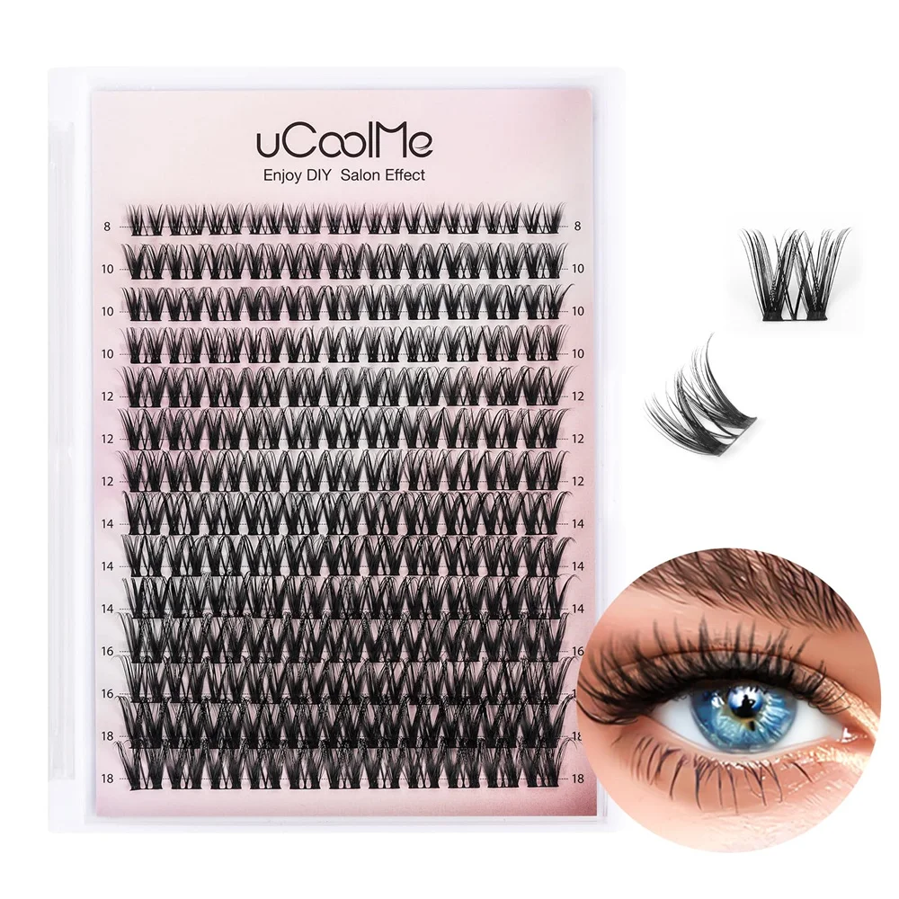 uCoolMe Flora Eyelashes Extension Ultra Thin Band D Curl Natural Wide Span Wispy Lash Clusters False Lashes Bundles Makeup Tools