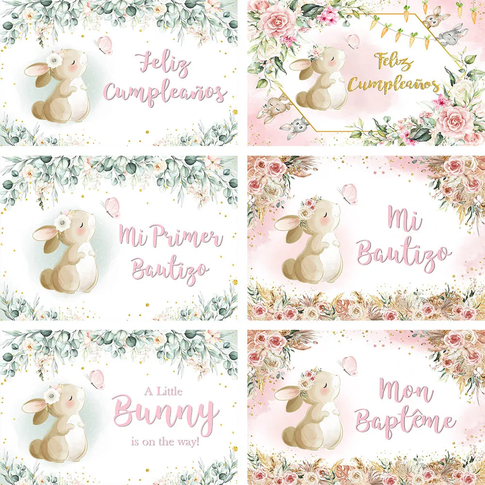 

Mehofond Custom Birthday Baptism Backdrop Baby Shower Photography Easter Rabbit Carrot Flowers Communion Background Photocall