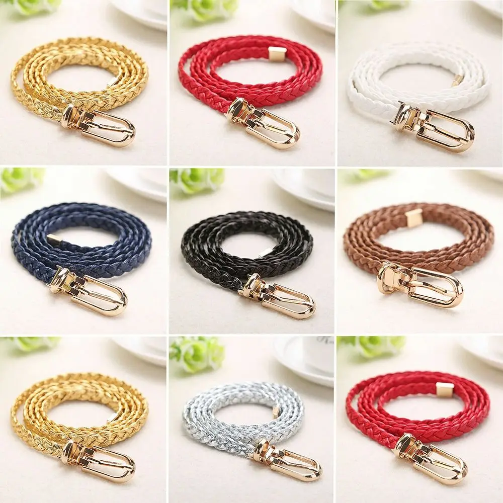 

Fashion Vintage Thin Skinny Braided Belt Weave Waist Band Ladies Dress Cummerbands Pin Buckle Waistband