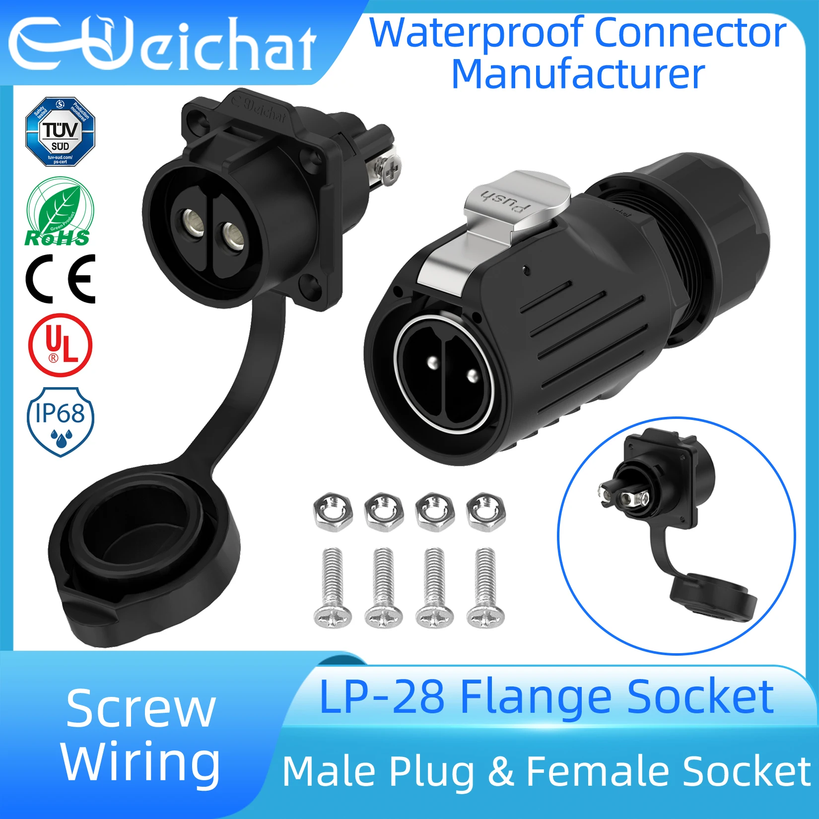 E-WeiChat EW-LP28 50A Strong Power Electrical Screw Lock Solderless Industrial Waterproof Connector PBT Plastic Shell