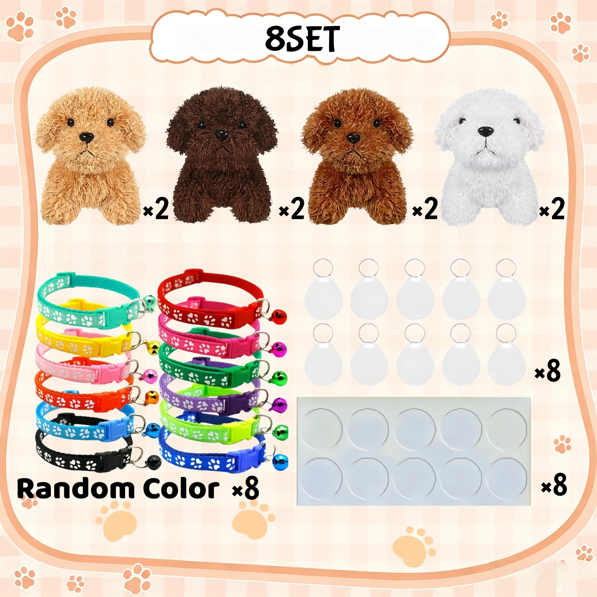 8-24er-Set Welpen-Party-Geschenke Teddyhund Verstellbare Hundehalsbänder mit ID-Karte für Kinderspielzeug Abschluss- und Geburtstagsgeschenke