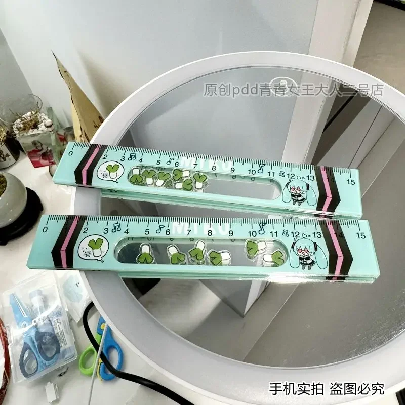 Cartoon, animation, Hatsune Miku, scallion rocking music ruler, 15cm ruler, student stationery, anime surroundings