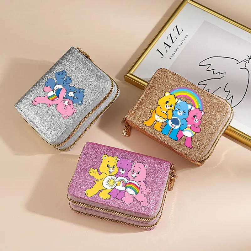 

Care Bears Cartoon Anime Wallet Girl Baby Kawaii Starry Glitter Purse Women's Fashion Multifunctional Money Pack ID Card Bags