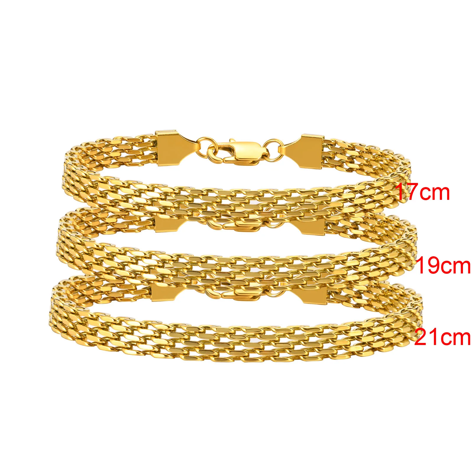 6mm Waterproof Mesh Link Chain Bracelet For Women, 18k Gold Plated Stainless Steel Adjustable, Non Tarnish Jewelry 17cm-21cm