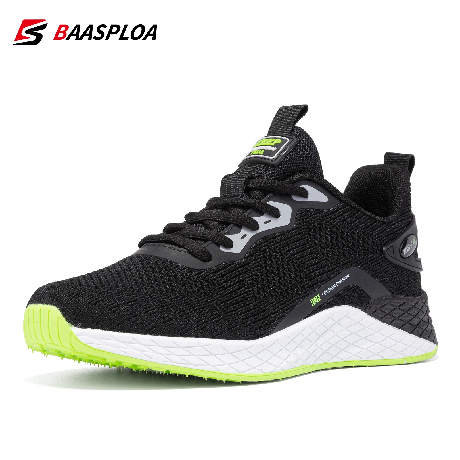 Baasploa Fashion Men\\\'s Sneaker Comfortable Running Shoes Breathable Knit Mesh Tenis Sneaker Light Shock Absorption Casual Shoes