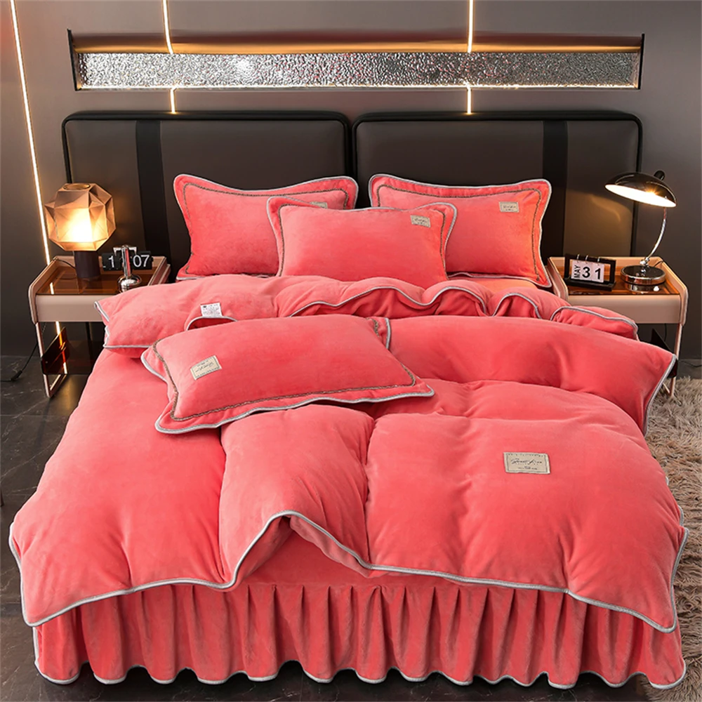 Milk Velvet Autumn Winter Warm Bedding Set Thickened Duvet Cover Bed Sheet Pillowcases Warmth Quilt Cover Cozy Bedding Set Queen