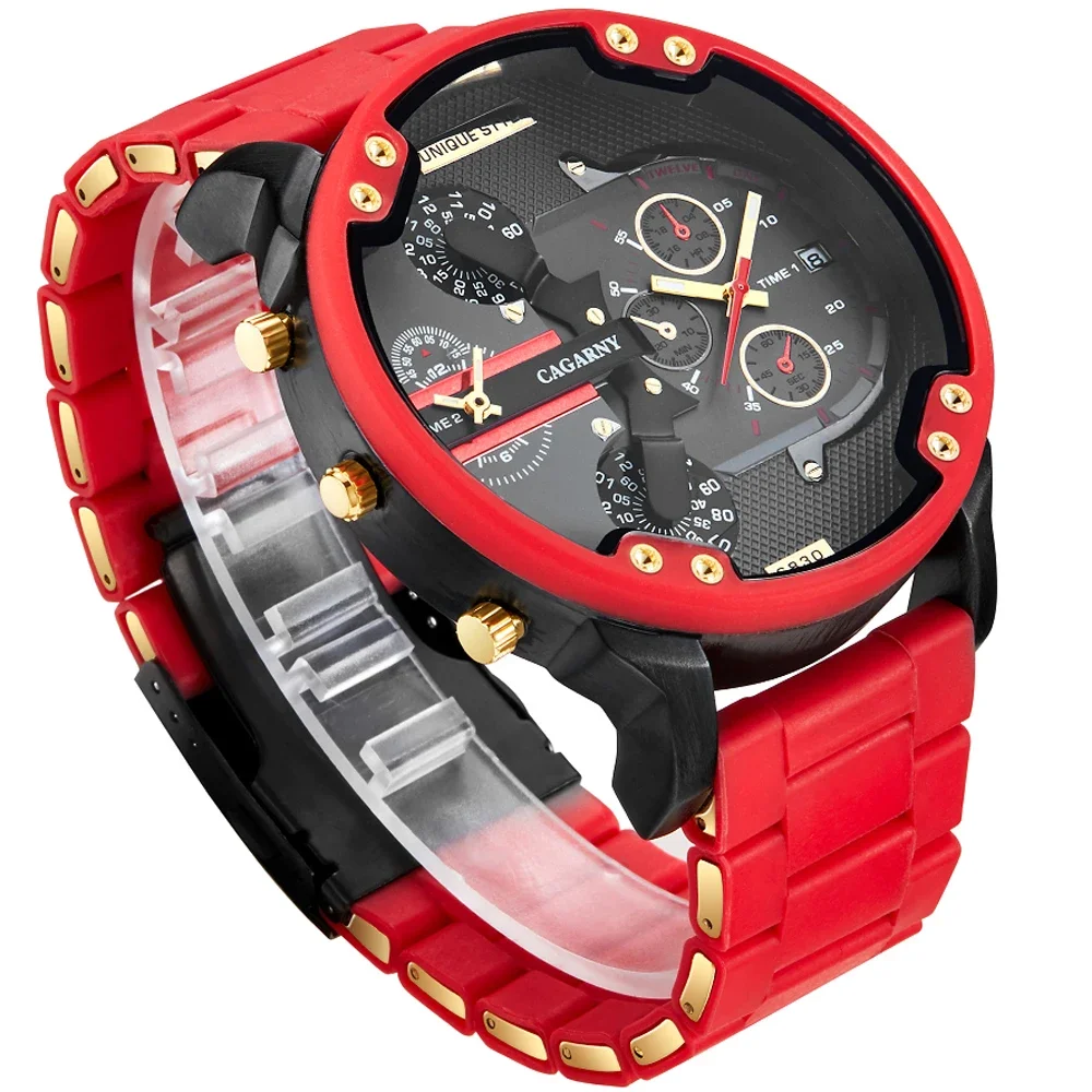 Montre en or pour homme, marque de luxe, célèbre touriste, heure, militaire, 57mm, 3D, grand boîtier, montres à quartz pour homme, horloge rouge