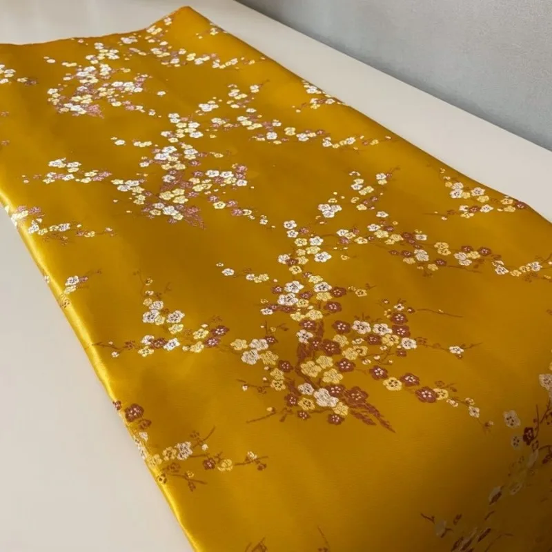 Plum Blossom Brocade Jacquard Fabric By The Meter for Cheongsam Bag Clothes Cushion Diy Sewing Smooth Soft Breathable Cloth Pink