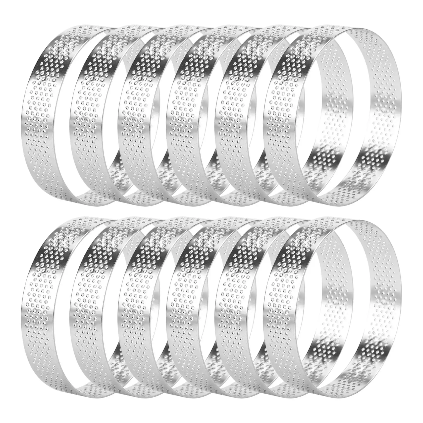 Hot sale 12 Pack Stainless Steel Tart Rings,Perforated Cake Mousse Ring,Cake Ring Mold,Round Cake 6cm