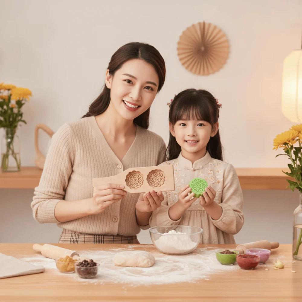 Natural Wood Wooden Mooncake Mold Clear Texture Double Slot Pastry Press Mould Hand Carved Style Easy-to-Mold