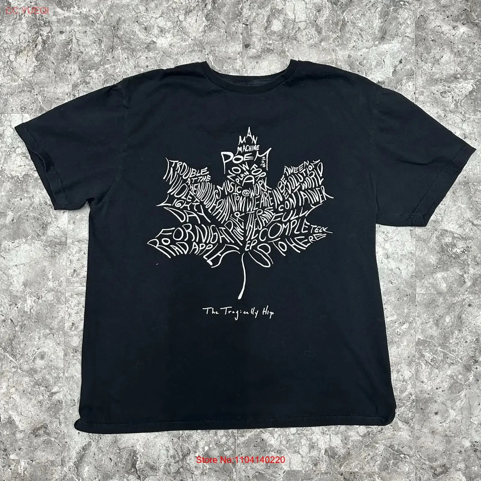 T-shirt unisexe délavé noir style streetwear décontracté et élégant du groupe canadien Tragically Hip Men's Large Man Machine Poem Tour